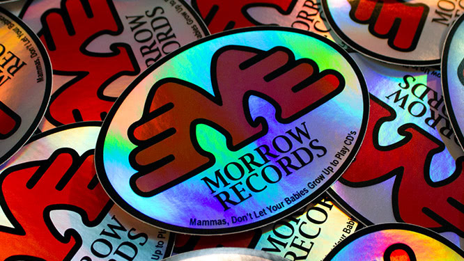 Morrow Records oval holographic stickers