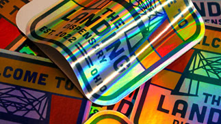 The Landing Dispensary square holographic stickers
