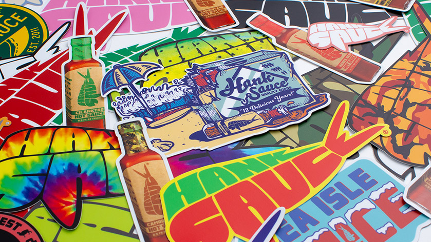 A variety of hank sauce stickers