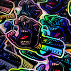 8-Bit Zombie Screaming Hand Die Cut Holographic Stickers