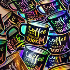 Coffee First Then The World Die Cut Holographic Stickers