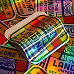 Welcome To The Landing Dispensary Square Holographic Stickers