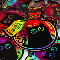 Tee Villain die cut holographic stickers